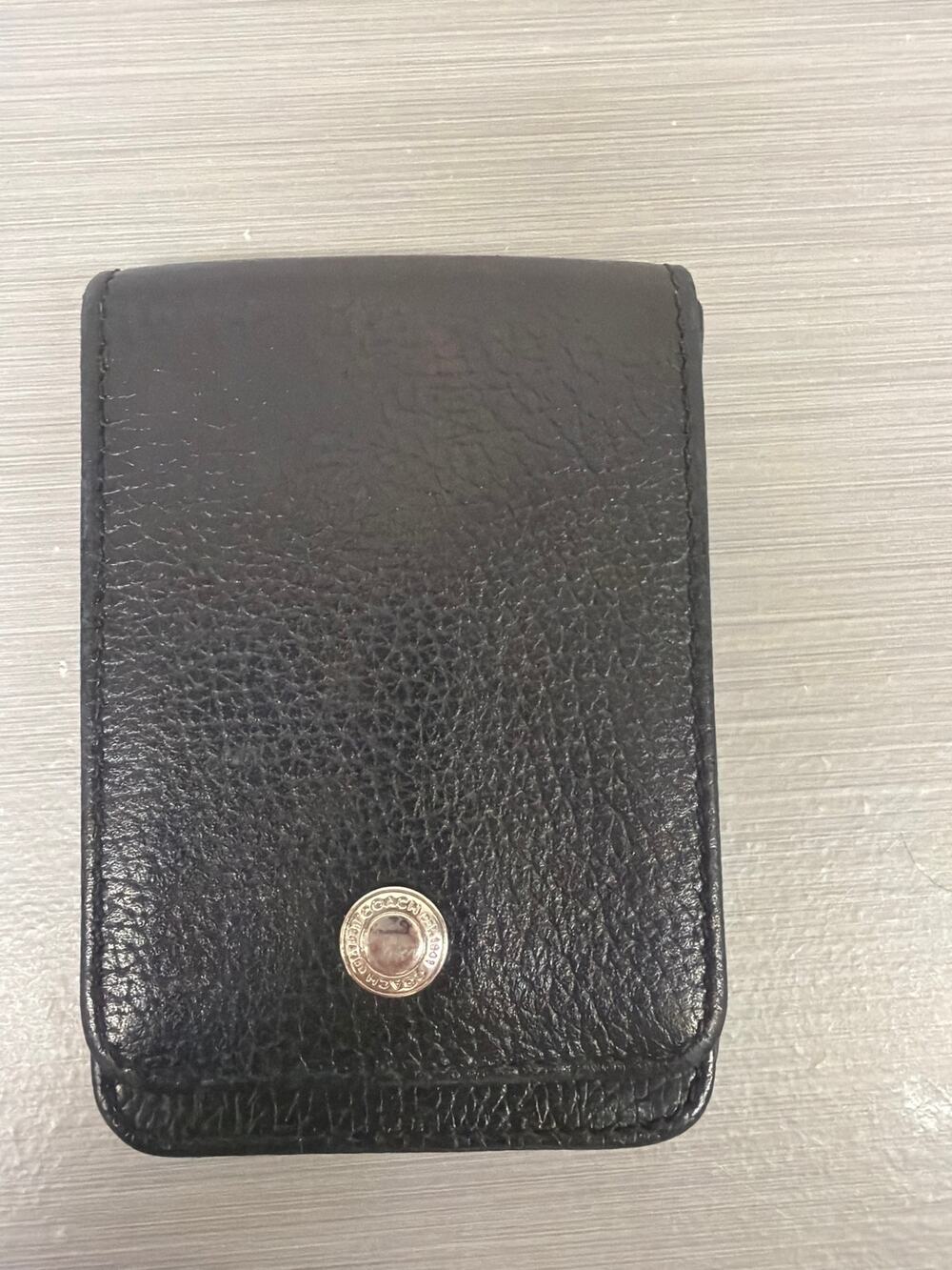 Coach Black Pebbled Leather Business Card Holder Snap Closure Case